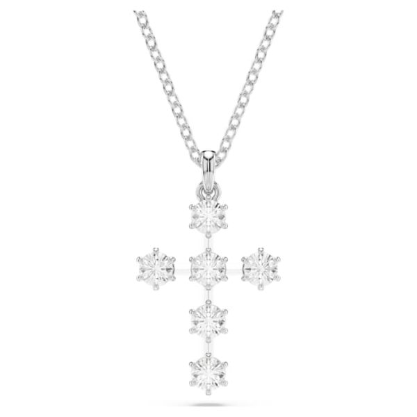 Insigne pendant Round cut, Cross, White, Rhodium plated - Image 2