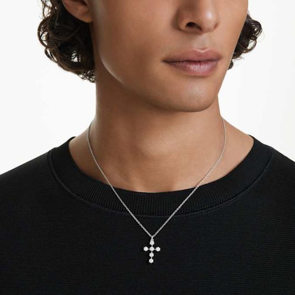 Insigne pendant Round cut, Cross, White, Rhodium plated - Image 6