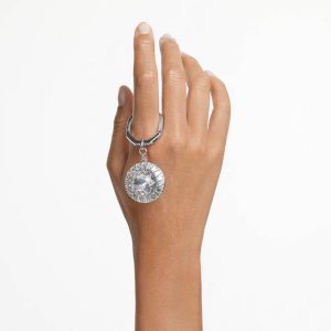 Key ring Round cut, White, Rhodium plated