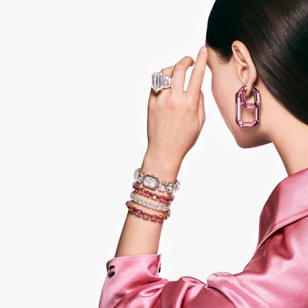 Lucent hoop earrings Octagon shape, Small, Pink - Image 8