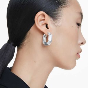 Lucent hoop earrings Octagon shape, Small, White