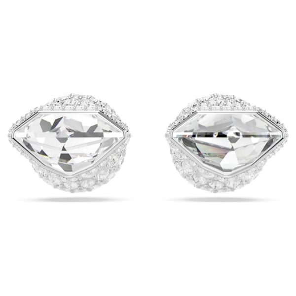 Lucent stud earrings Pavé, Ball, White, Rhodium plated - Image 3