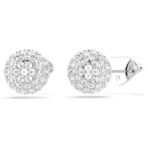 Lucent stud earrings Pavé, Ball, White, Rhodium plated - Image 5