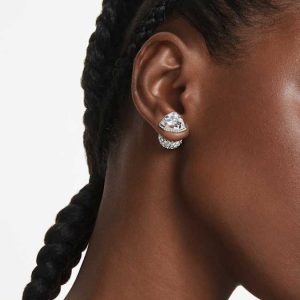 Lucent stud earrings Pavé, Ball, White, Rhodium plated