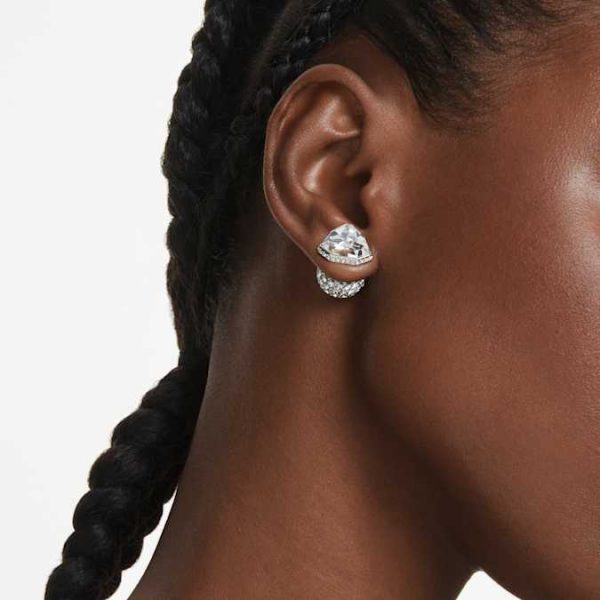 Lucent stud earrings Pavé, Ball, White, Rhodium plated