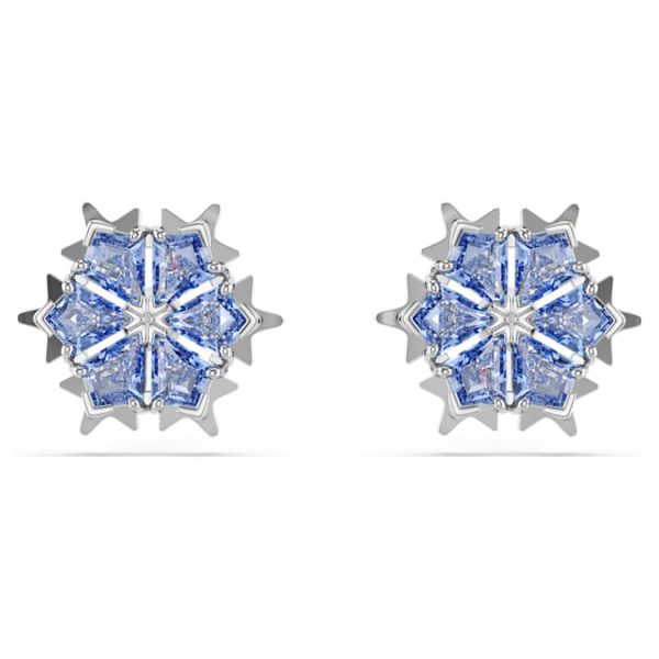 Magic stud earrings Snowflake, Blue, Rhodium plated - Image 2