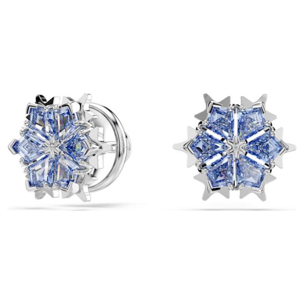 Magic stud earrings Snowflake, Blue, Rhodium plated - Image 3