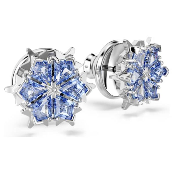 Magic stud earrings Snowflake, Blue, Rhodium plated - Image 4