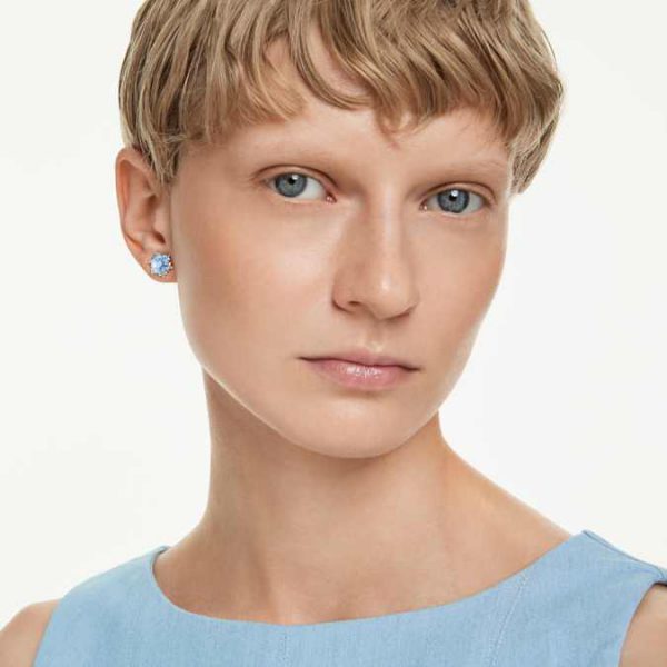 Magic stud earrings Snowflake, Blue, Rhodium plated