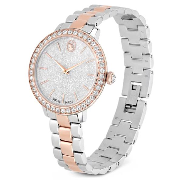 Matrix 3-link watch Swiss Made, Metal bracelet, Silver tone, Rose gold-tone finish - Image 3