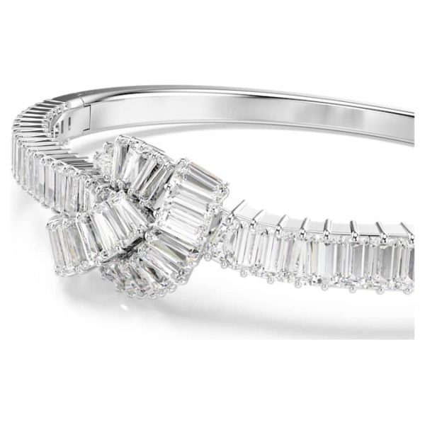 Matrix bangle Baguette cut, Knot, White, Rhodium plated - Image 5