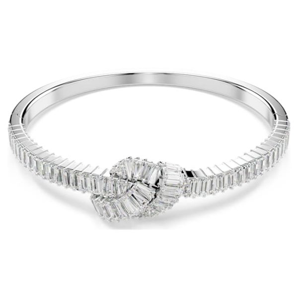 Matrix bangle Baguette cut, Knot, White, Rhodium plated - Image 7