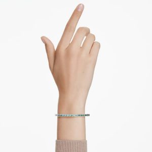 Matrix bangle Baguette cut, Octagon shape, Green, Rhodium plated