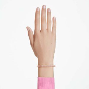 Matrix bangle Baguette cut, Octagon shape, Pink, Gold-tone plated