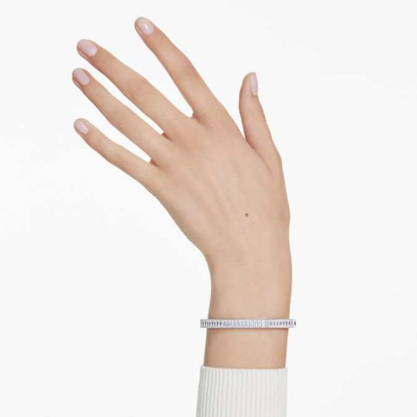 Matrix bangle Baguette cut, Octagon shape, White, Rhodium plated