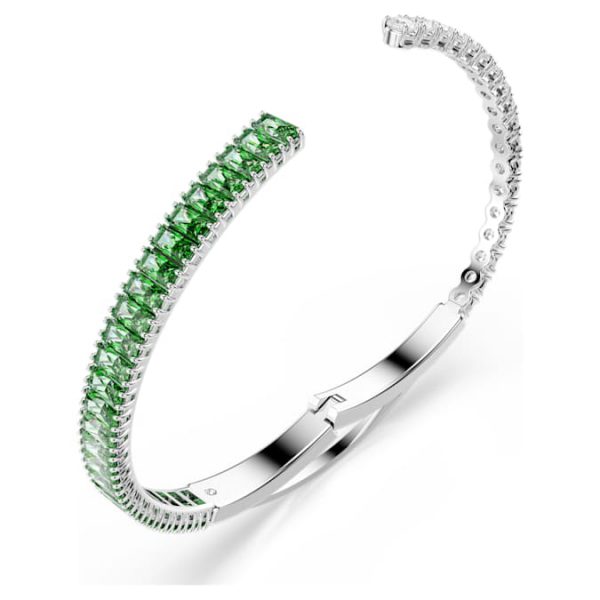 Matrix bangle Mixed cuts, Green, Rhodium plated - Image 4