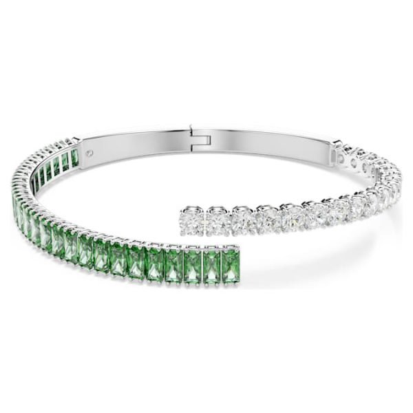 Matrix bangle Mixed cuts, Green, Rhodium plated - Image 7