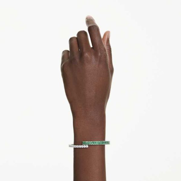 Matrix bangle Mixed cuts, Green, Rhodium plated