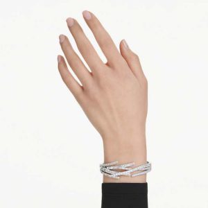 Matrix bangle Mixed cuts, White, Rhodium plated