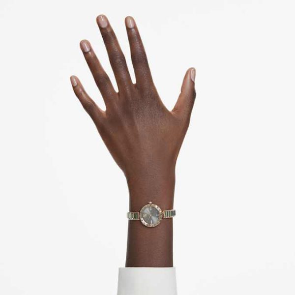 Matrix bangle watch Swiss Made, Crystal bracelet, Gray, Rose gold-tone finish