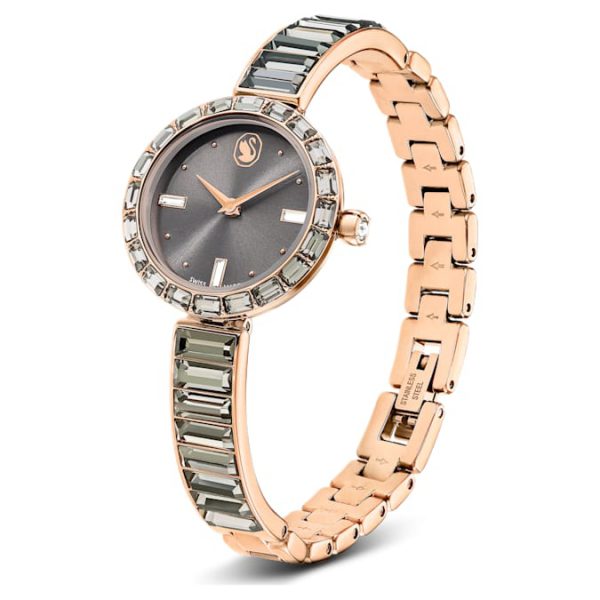 Matrix bangle watch Swiss Made, Crystal bracelet, Gray, Rose gold-tone finish - Image 3