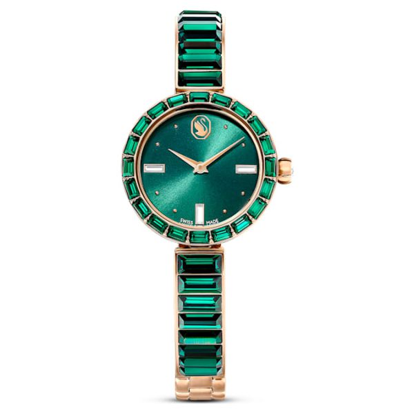 Matrix bangle watch Swiss Made, Crystal bracelet, Green, Champagne gold-tone finish - Image 2