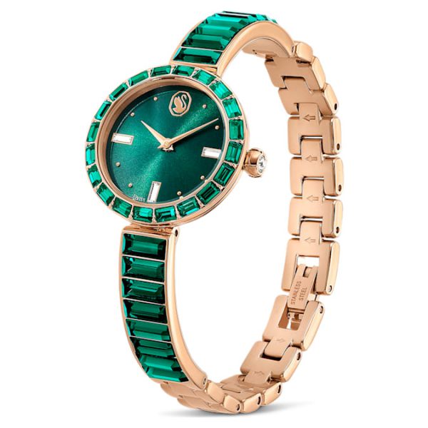 Matrix bangle watch Swiss Made, Crystal bracelet, Green, Champagne gold-tone finish - Image 3