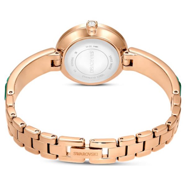 Matrix bangle watch Swiss Made, Crystal bracelet, Green, Champagne gold-tone finish - Image 4