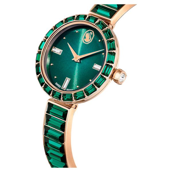Matrix bangle watch Swiss Made, Crystal bracelet, Green, Champagne gold-tone finish - Image 5