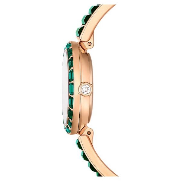 Matrix bangle watch Swiss Made, Crystal bracelet, Green, Champagne gold-tone finish - Image 6