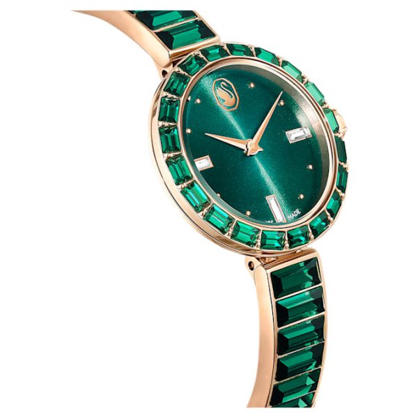 Matrix bangle watch Swiss Made, Crystal bracelet, Green, Champagne gold-tone finish - Image 7