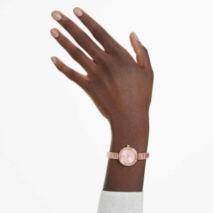 Matrix bangle watch Swiss Made, Crystal bracelet, Pink, Rose gold-tone finish