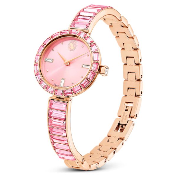 Matrix bangle watch Swiss Made, Crystal bracelet, Pink, Rose gold-tone finish - Image 3