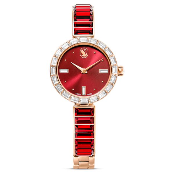 Matrix bangle watch Swiss Made, Crystal bracelet, Red, Rose gold-tone finish - Image 2