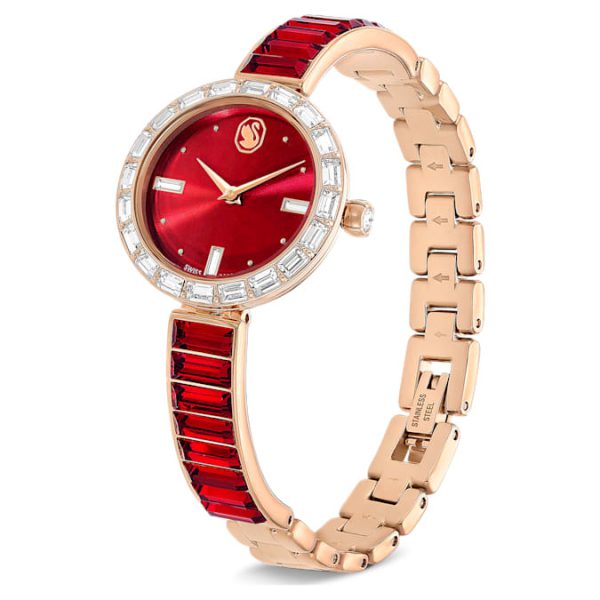 Matrix bangle watch Swiss Made, Crystal bracelet, Red, Rose gold-tone finish - Image 3