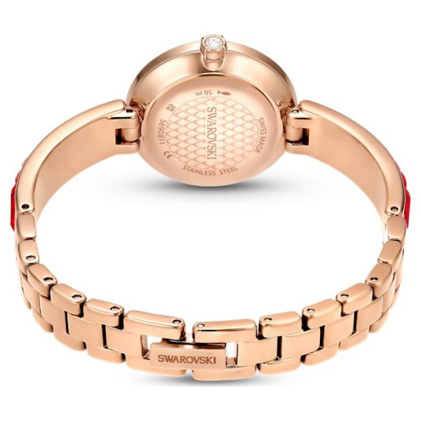 Matrix bangle watch Swiss Made, Crystal bracelet, Red, Rose gold-tone finish - Image 4