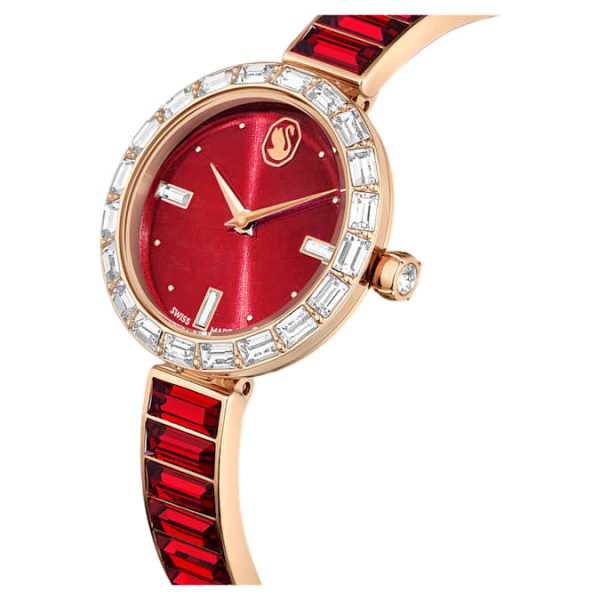 Matrix bangle watch Swiss Made, Crystal bracelet, Red, Rose gold-tone finish - Image 5