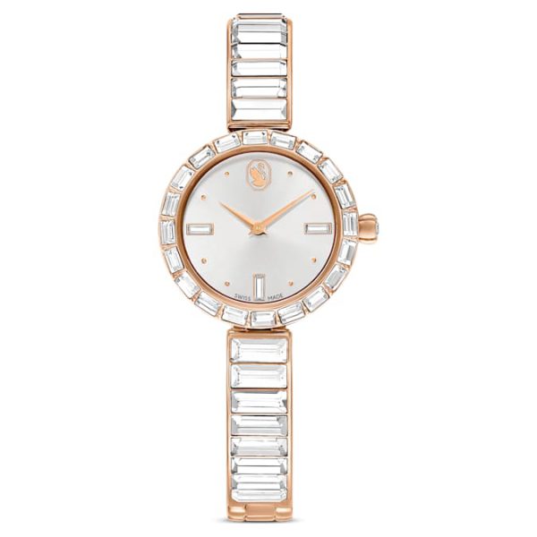 Matrix bangle watch Swiss Made, Crystal bracelet, White, Rose gold-tone finish - Image 2