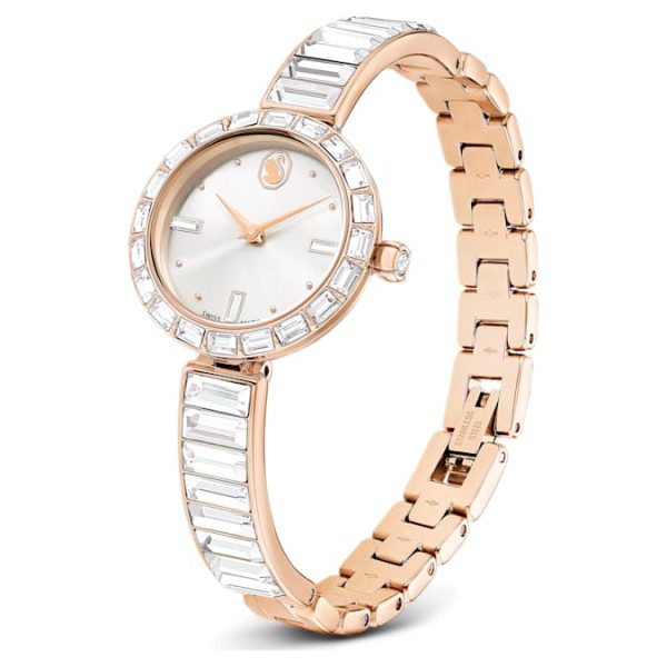 Matrix bangle watch Swiss Made, Crystal bracelet, White, Rose gold-tone finish - Image 3