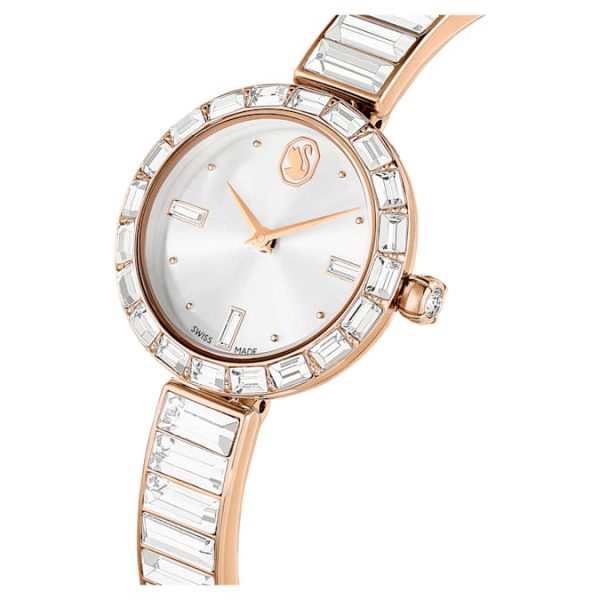 Matrix bangle watch Swiss Made, Crystal bracelet, White, Rose gold-tone finish - Image 5