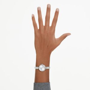 Matrix bangle watch Swiss Made, Crystal bracelet, White, Stainless Steel