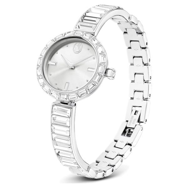 Matrix bangle watch Swiss Made, Crystal bracelet, White, Stainless Steel - Image 3