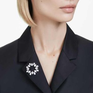 Matrix brooch Pear cut, White, Rhodium plated