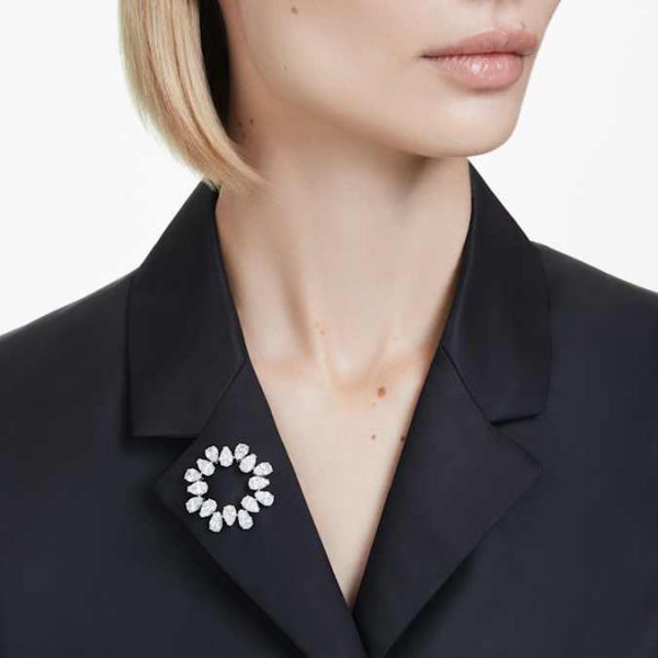 Matrix brooch Pear cut, White, Rhodium plated