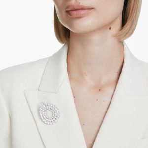 Matrix brooch Round cut, White, Rhodium plated