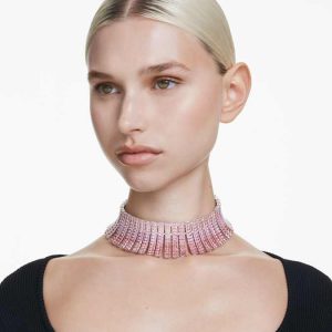 Matrix choker Baguette cut, Pink, Rhodium plated