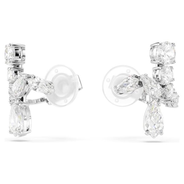 Matrix clip earrings Mixed cuts, White, Rhodium plated - Image 3