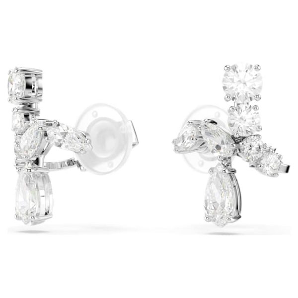 Matrix clip earrings Mixed cuts, White, Rhodium plated - Image 4