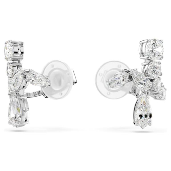 Matrix clip earrings Mixed cuts, White, Rhodium plated - Image 6