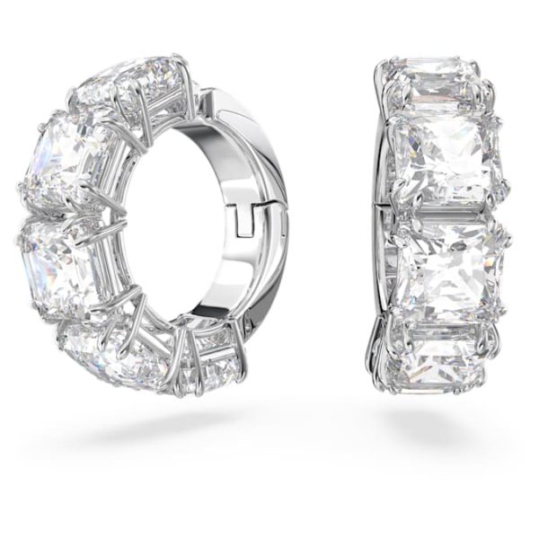 Matrix clip earrings Square cut, White, Rhodium plated - Image 2